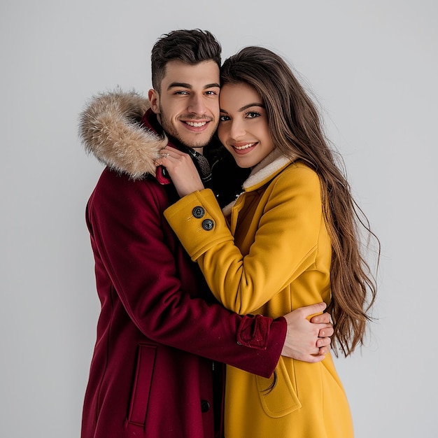 Smiling Young Couple in Fashionable Clothes Photo Portrait