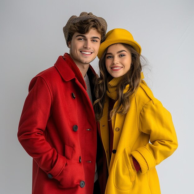 Photo smiling young couple in fashionable clothes photo portrait