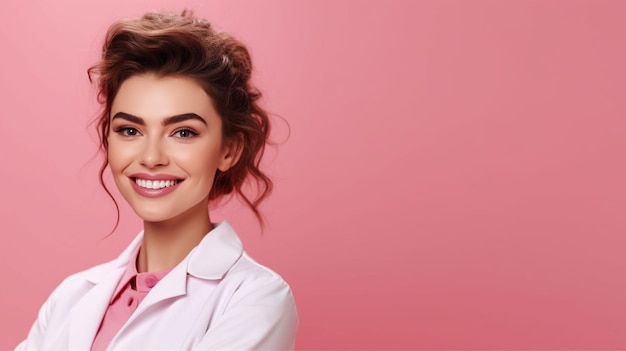 smiling young female doctor on pink background