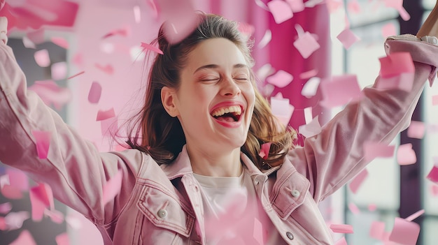 Smiling young female worker celebrating promotion