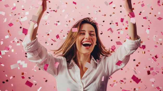 Smiling young female worker celebrating promotion