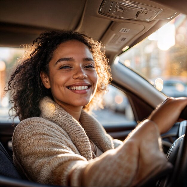 smiling young girl driving her car concept car insurance