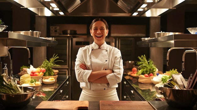 Smiling young male and female chef