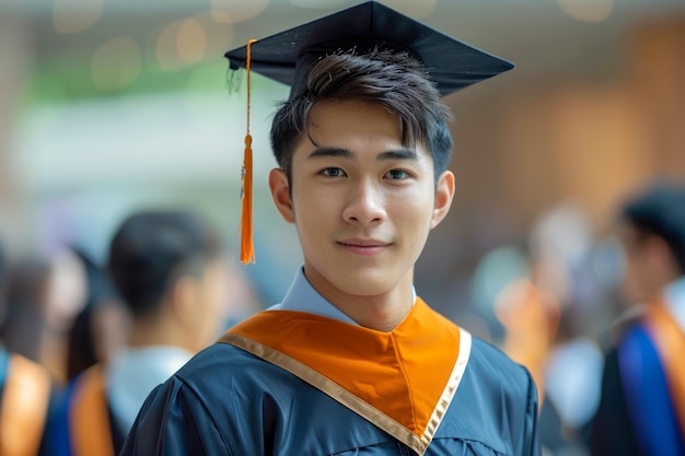 Smiling Young Male Graduate in Cap and Gown Celebrating Academic Achievement at University