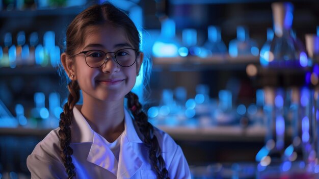 Photo smiling young scientist in lab generative ai