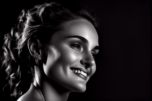 Smiling young woman in black and white portrait generative AI