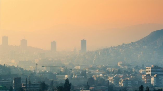 The smog hangs low over the city obscuring buildings and monuments in a blanket of pollution