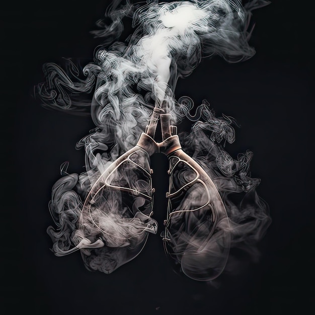 A smoke cloud is coming out of the lungs.