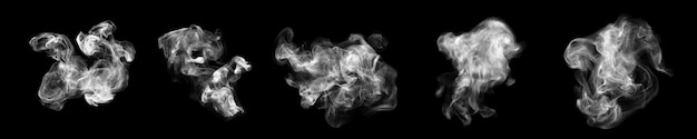 Smoke clouds steam mist fog and white foggy vapor 3D realistic smoke from dust particles isolated on black background