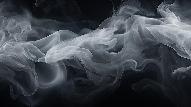 Smoke clouds steam mist fog and white foggy vapor Realistic smoke particles isolated on black background Beautiful swirling gray smoke