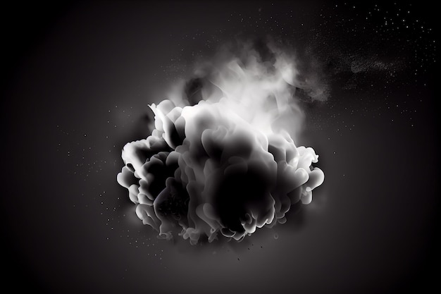 Smoke explodes on a dark black background empty space in the center fog effect Generative AI