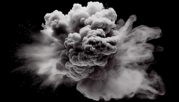 Smoke explodes on a dark black background empty space in the center fog effect Generative A