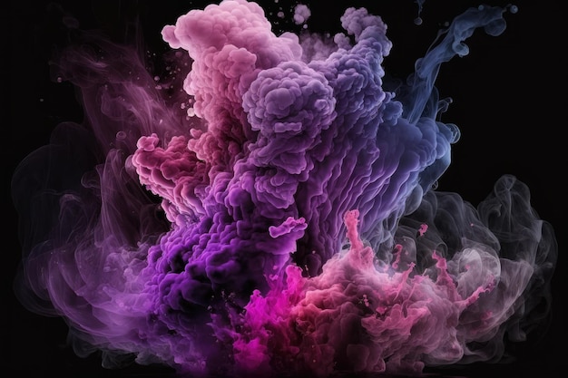 Smoke explosion in pink purple tones on black background