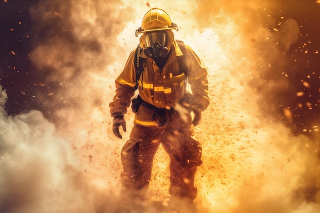 Smoke fighter fire rescue uniform emergency safety equipment fireman firefighter Generative AI