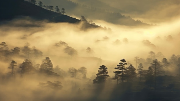 Smoke and fog intertwine creating a dreamy and abstract landscape that is both eerie and beautiful