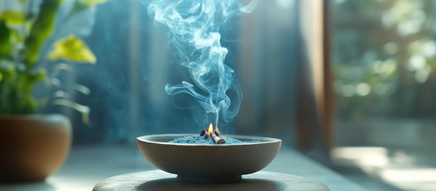 Photo smoke and incense burner in a peaceful setting