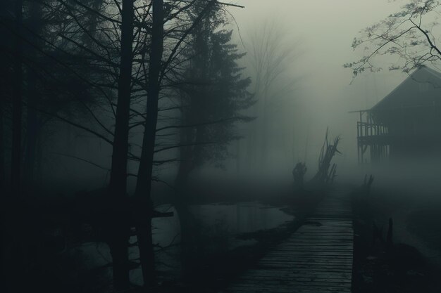 Smoke and mist in the darkness background Defocused and abstract Halloween backdrop