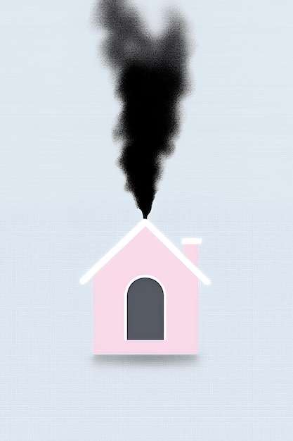 Photo smoke rising from a pink house