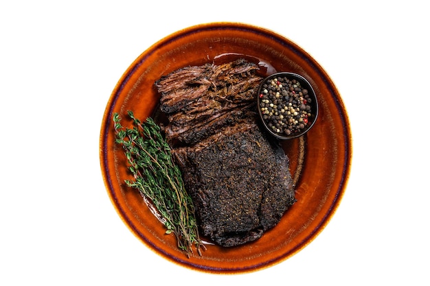 Smoked barbecue wagyu beef brisket meat Isolated on white background