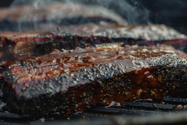 Photo smoked brisket slices on cutting board tender and juicy bbq brisket with rich smoky flavor