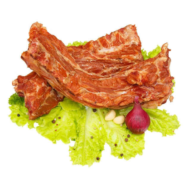 Smoked pork bone with lettuce and onion