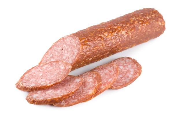 Smoked sausage isolated on a white background