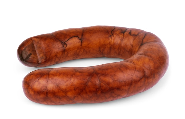 Smoked sausage salami isolated on a white background