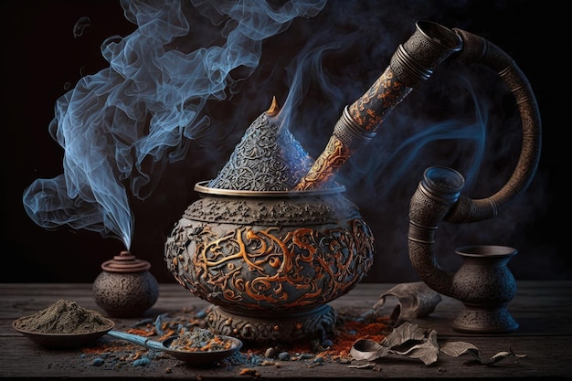 Smoking pipe with burning coals for smoking hookah