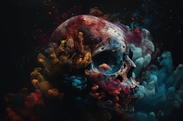 Smoking skull emitting thick clouds of smoke Generative AI