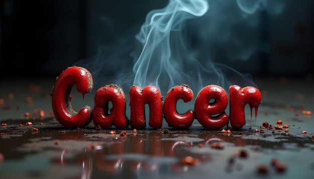 Smoking Word Cancer in Dramatic Scene Symbolizing Health Risks and Danger