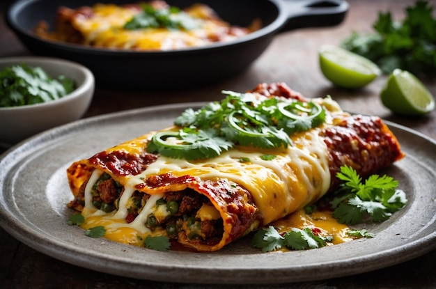 Smoky enchiladas with chorizo melted cheese and salsa verde