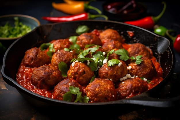 Smoky Feta Meatballs In Skillet