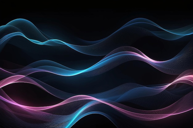 Smoky glowing waves in the dark vector abstract background