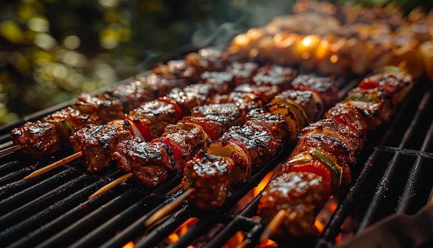 Smoky grill meat with vegetables in summer generated by AI