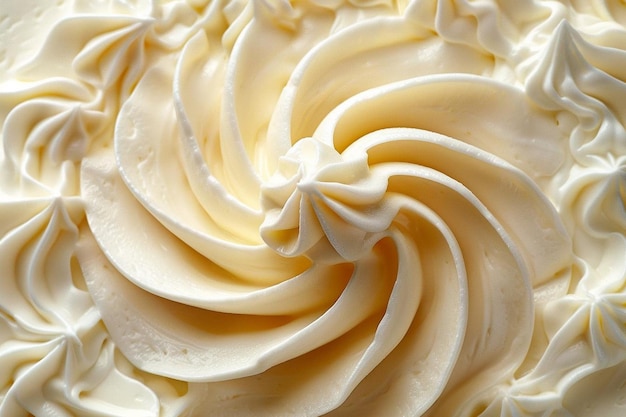 Photo smooth and creamy white vanilla yogurt close up top view with complete background coverage