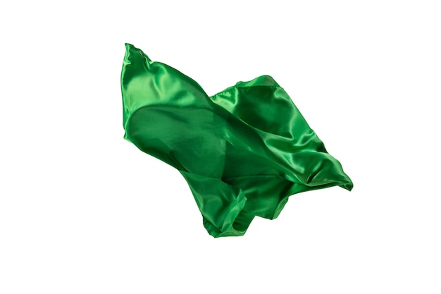 Smooth elegant transparent green cloth separated on white background.