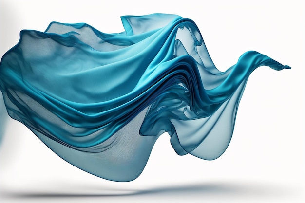 Smooth flying elegant blue transparent silk fabric cloth on white background