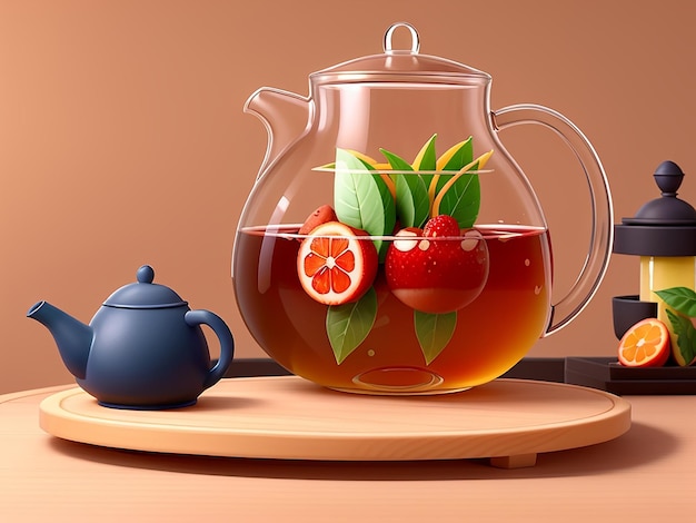 Smooth glass teapot with fruit tea