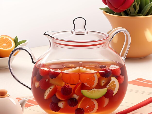 Smooth glass teapot with fruit tea