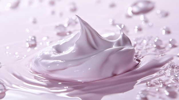 Photo a smooth pink cream on a reflective surface with water droplets suggesting skincare use