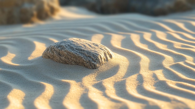 Photo a smooth rock lies on a sandy beach with soft ripples in the sand