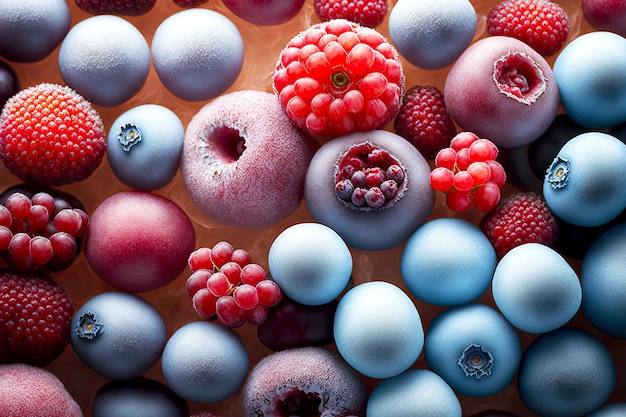 Smooth round frozen berries and cranberries for healthy nutrition