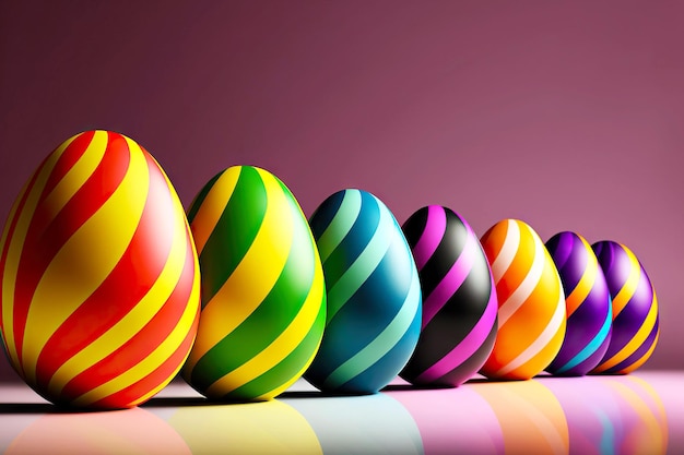 Smooth row of bright glossy easter egg in different colors