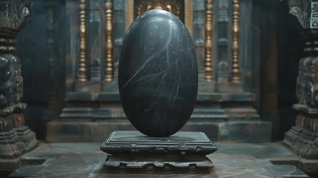 Photo smooth shiva stone on yoni in ancient temple