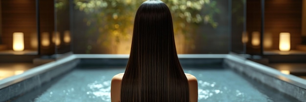 Smooth silky hair back view of womans long hair fashion concept