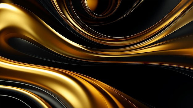 Smooth wave Black and Golden pattern on shiny metallic backdrop Luxury golden Background