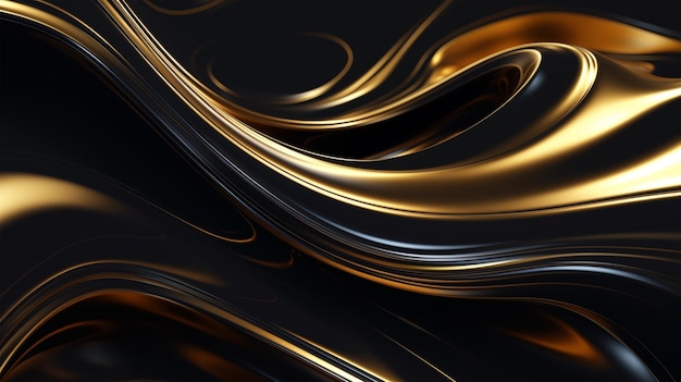 Smooth wave Black and Golden pattern on shiny metallic backdrop Luxury golden Background