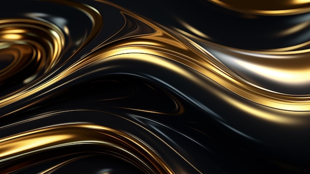 Smooth wave Black and Golden pattern on shiny metallic backdrop Luxury golden Background