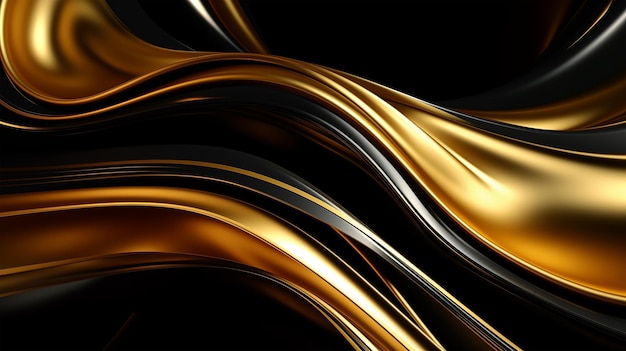 Smooth wave Black and Golden pattern on shiny metallic backdrop Luxury golden Background