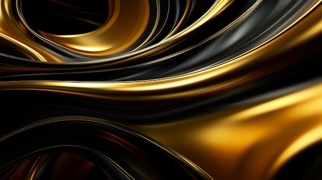 Smooth wave Black and Golden pattern on shiny metallic backdrop Luxury golden Background